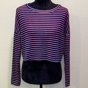Navy Blue, Red, & White Striped Knit Long Sleeve